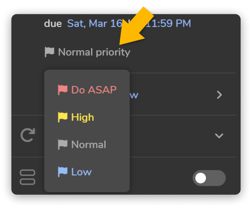 Priorities dropdown showing "Do ASAP", High, Normal, and Low