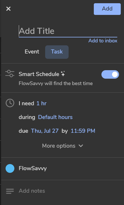 Adding a task in FlowSavvy