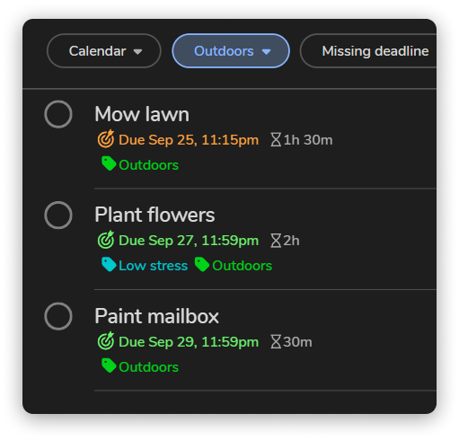 To-do list filtered by tag