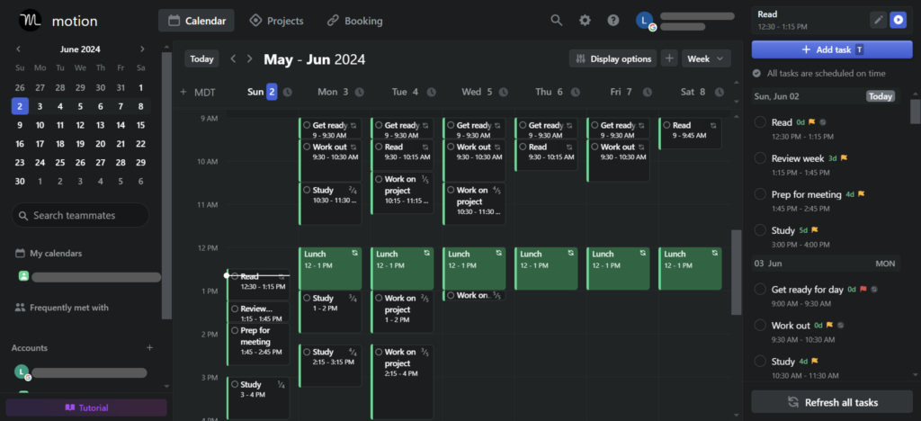A screenshot of Motion's UI