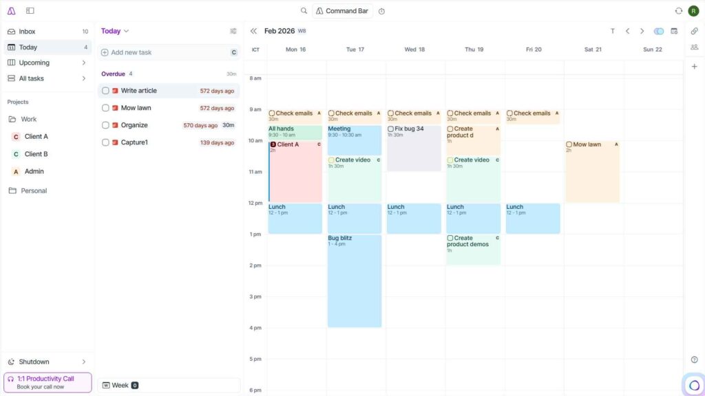 Akiflow time blocking calendar
