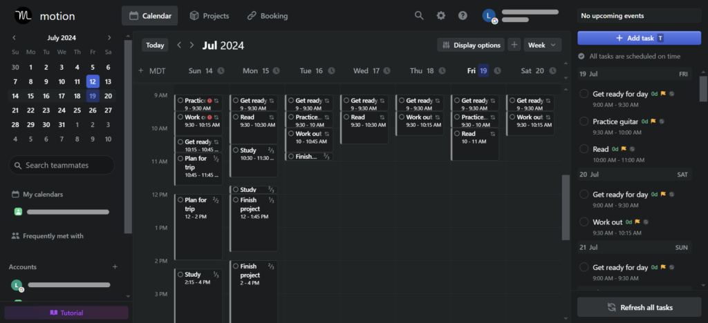 Motion UI showcasing the best AI calendar for project management.