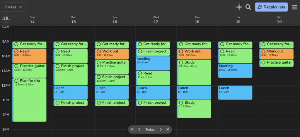 FlowSavvy UI showcasing the best AI calendar for auto-scheduling tasks.