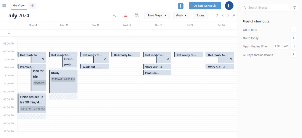 SkedPal UI showcasing the best AI calendar for high customizability.