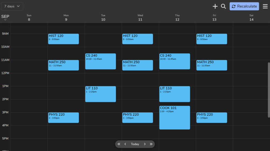 FlowSavvy's UI with classes added as repeating events