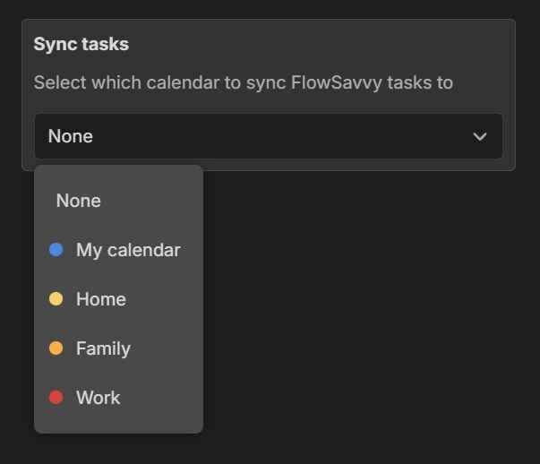 Select which calendar to sync FlowSavvy tasks to