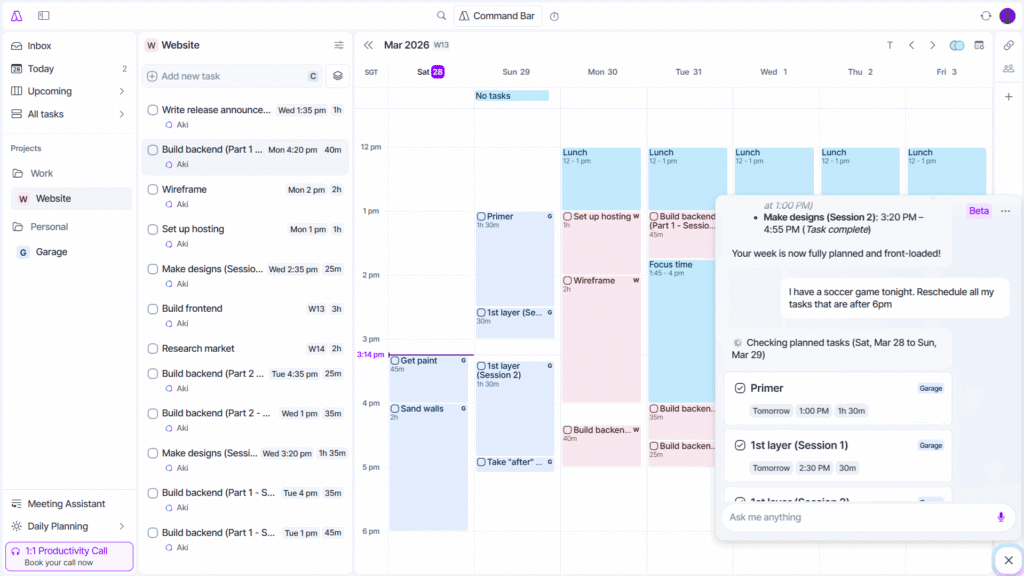 Akiflow's chat scheduling assistant