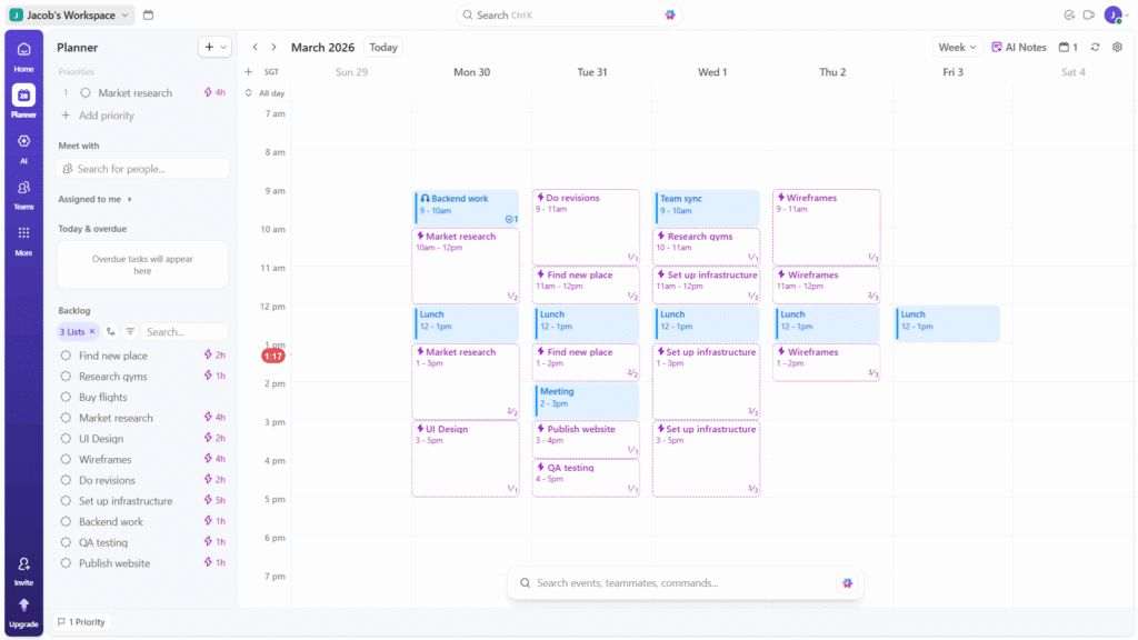 Clickup's auto-scheduled calendar