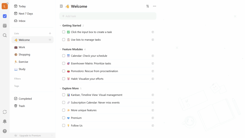 TickTick's task list view